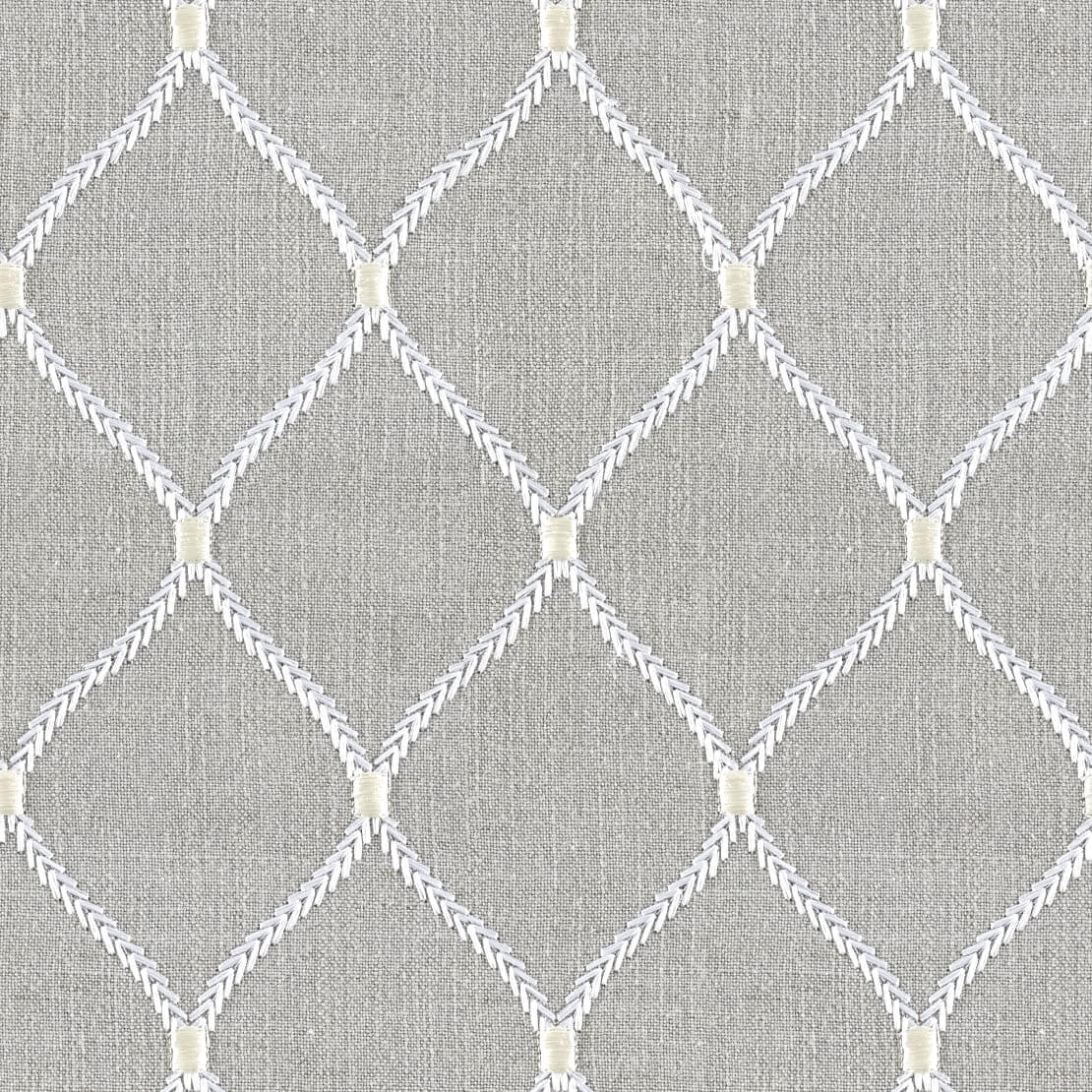 Fresco Embroidery Lattice Linen Fabric - Chinchilla
