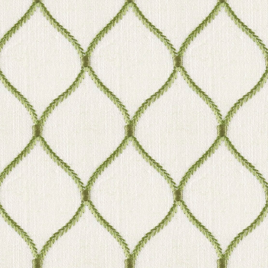 Fresco Embroidery Lattice Linen Fabric - Elm