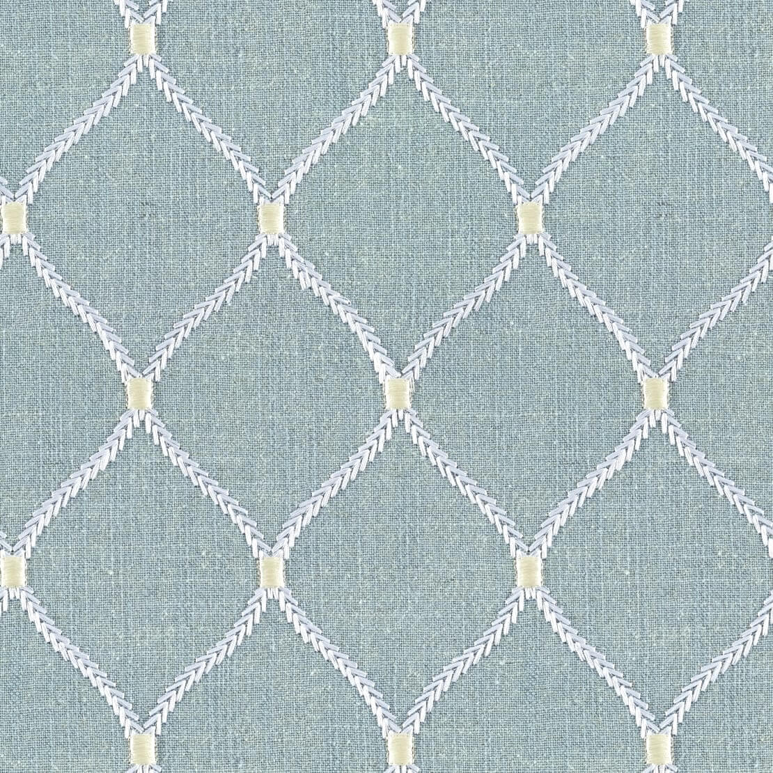 Fresco Embroidery Lattice Linen Fabric - Glacier