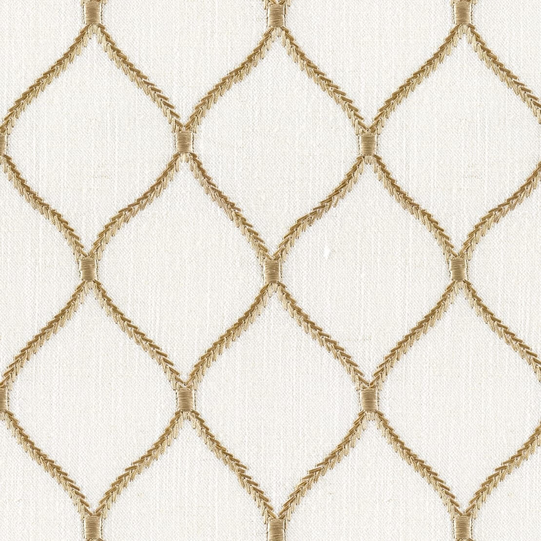 Fresco Embroidery Lattice Linen Fabric - Honey