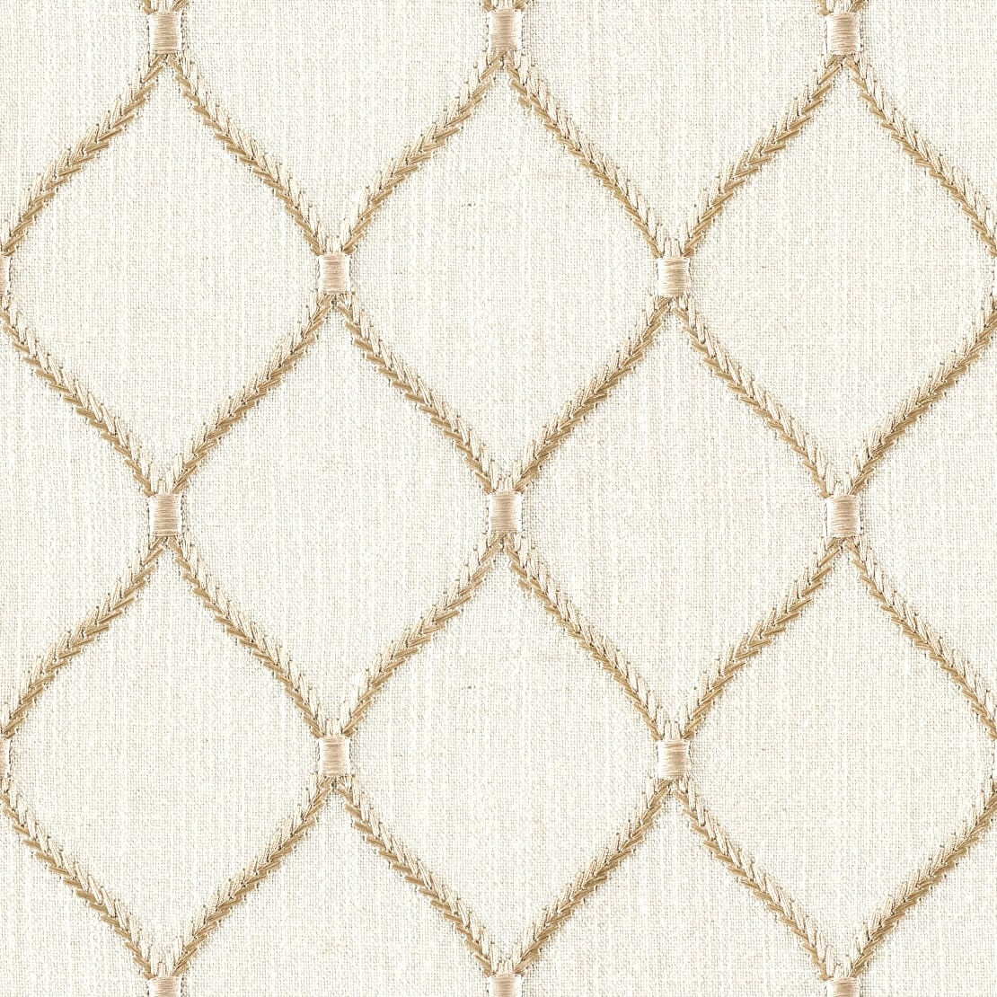 Fresco Embroidery Lattice Linen Fabric - Quartz