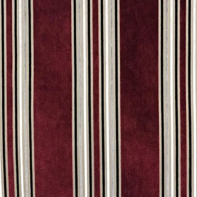 Vespera Stripe Velvet Fabric - Wine Red