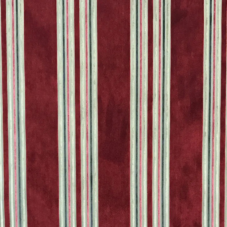 Vespera Stripe Velvet Fabric - Crimson