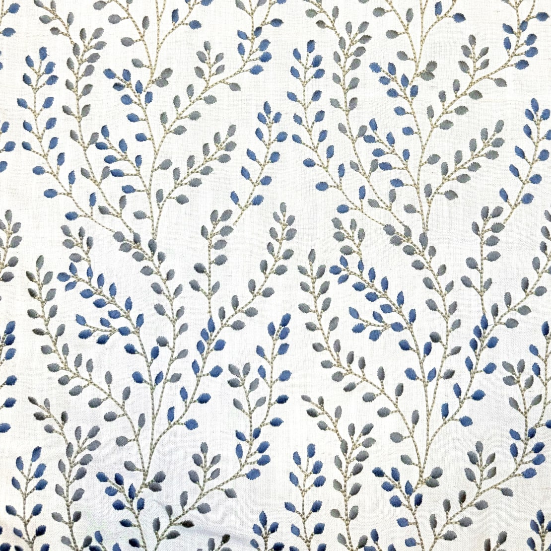 Solias Embroidered Floral Linen Fabric - Sea Pearl