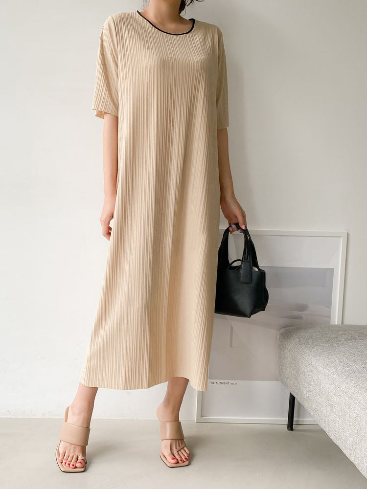 Beige Loungewear Wrinkle-Free Loose Loungewear Short Sleeve Pajama Dress / Small to Large Size