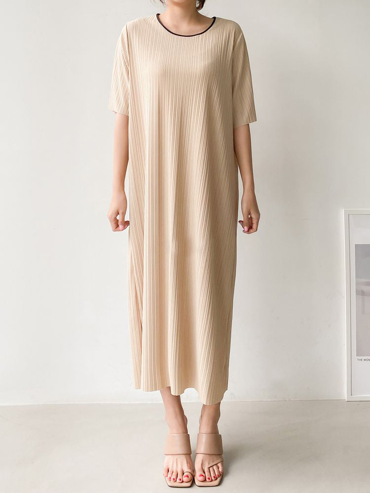 Beige Loungewear Wrinkle-Free Loose Loungewear Short Sleeve Pajama Dress / Small to Large Size
