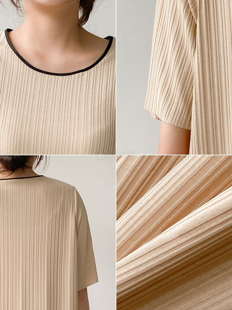 Beige Loungewear Wrinkle-Free Loose Loungewear Short Sleeve Pajama Dress / Small to Large Size