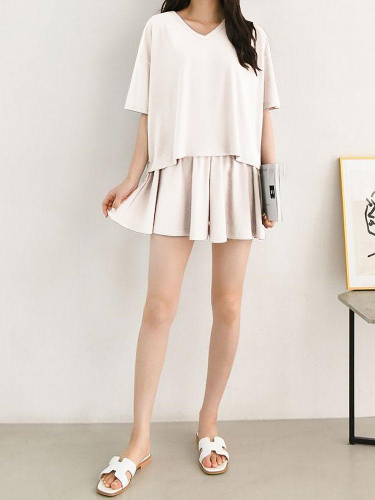 4 COLORS / 2pc Women Loungewear Loose Top Bottom Pajama Summer Shorts Set - freernomad