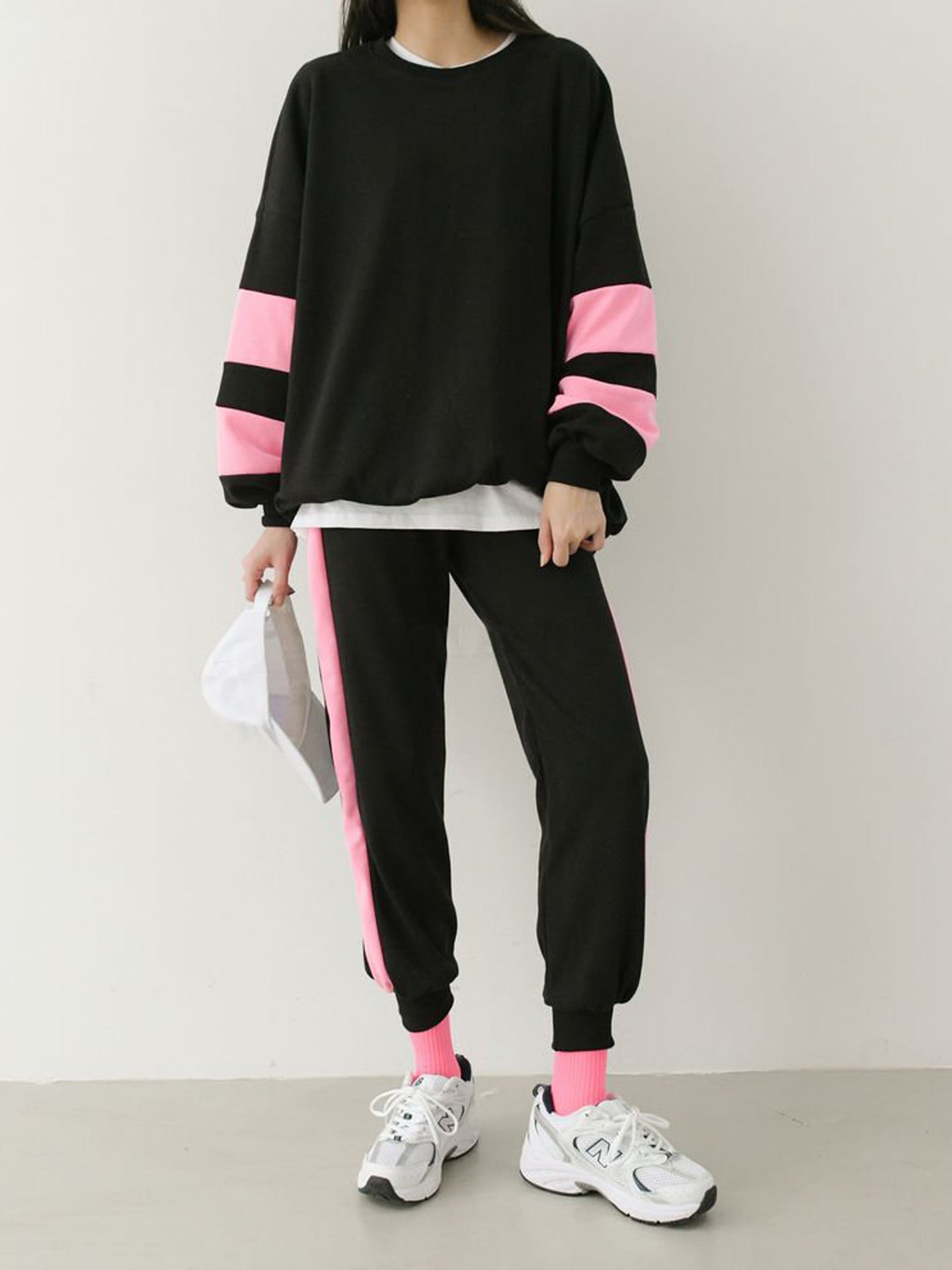 Funky 2pc-Set Cotton Loungewear Contrasting Neon Pink Long Sleeve Casual Wear Top Bottom Pajama Set / CRAYOLA