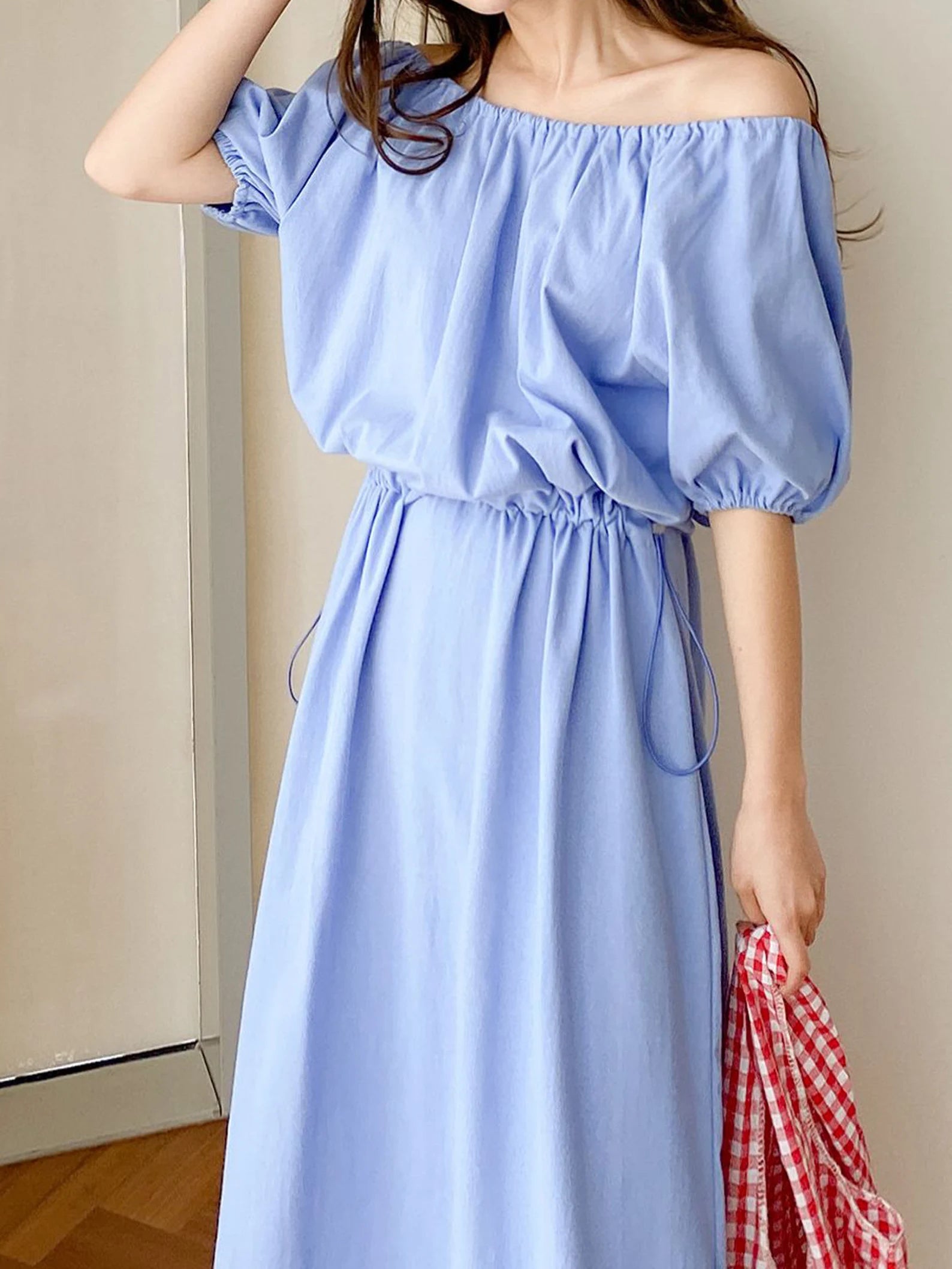 100% Cotton Ivory Blue Black Puff Shoulder Sleeve Loose Long Maxi Mark FREER NOMAD 100% Cotton Ivory Blue Black Puff Shoulder Sleeve Loose Long Maxi Mark FREER NOMAD