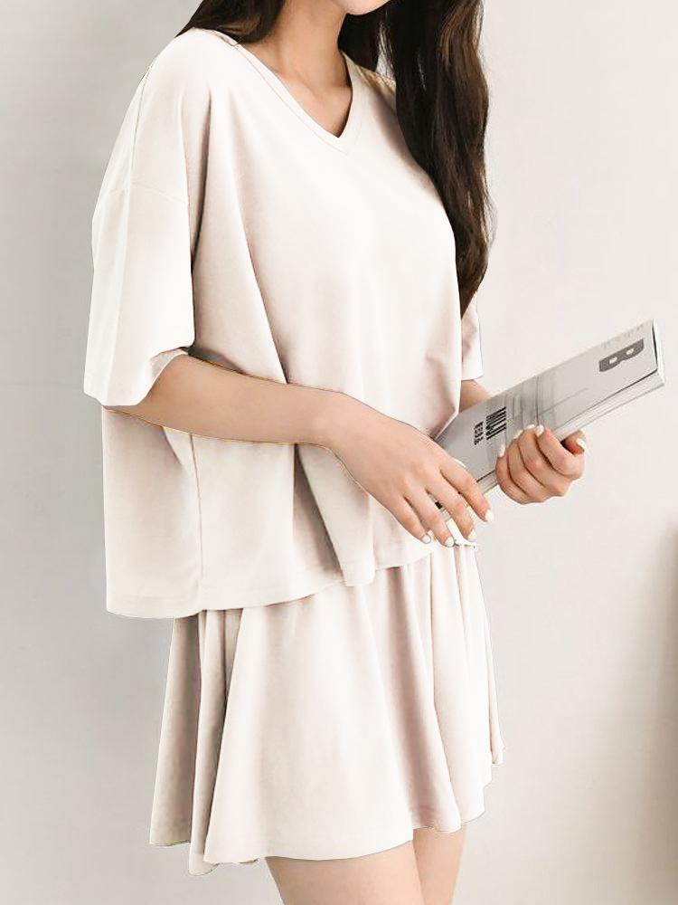 4 COLORS / 2pc Women Loungewear Loose Top Bottom Pajama Summer Shorts Set - freernomad