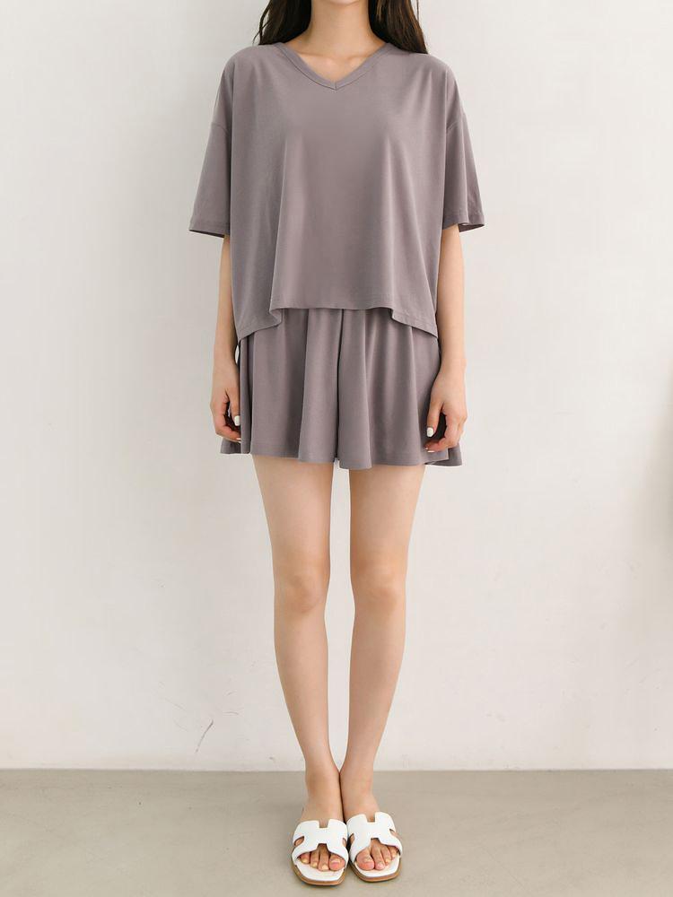 4 COLORS / 2pc Women Loungewear Loose Top Bottom Pajama Summer Shorts Set - freernomad