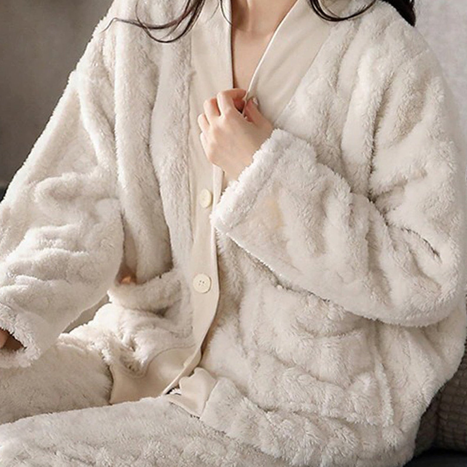 Ivory Fleece 2pc Set Pajama Set