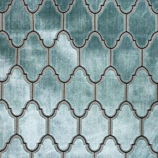 Dorado Geometric Velvet Fabric - Sky