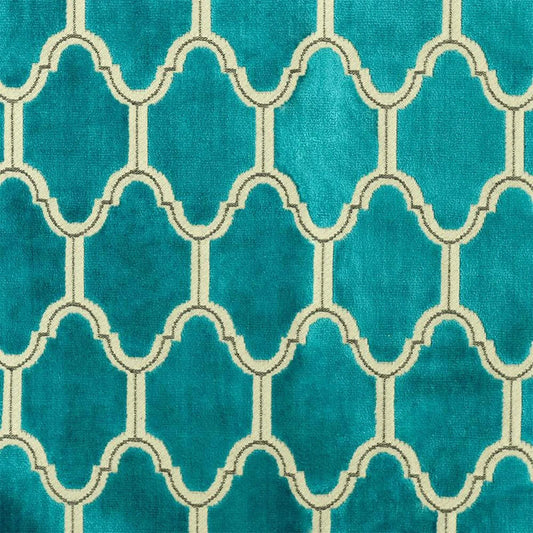 Dorado Geometric Velvet Fabric - Turquoise