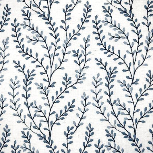 Solias Embroidered Floral Linen Fabric - Blueberry