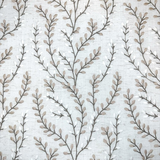 Solias Embroidered Floral Linen Fabric - Cashew