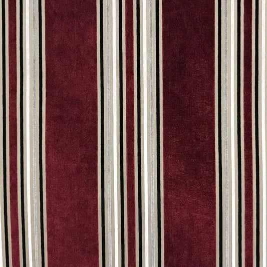 Vespera Stripe Velvet Fabric - Wine Red