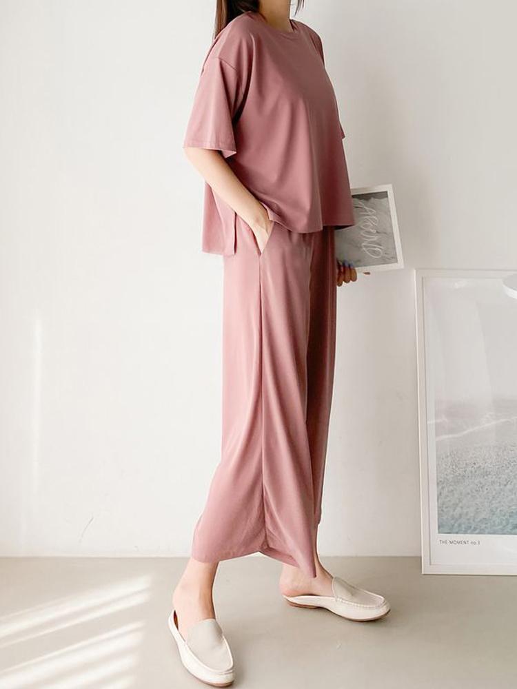 2pc Set Ivory Loungewear Loose Wrinkle-Free Women Pajama Set-Freer Nomad