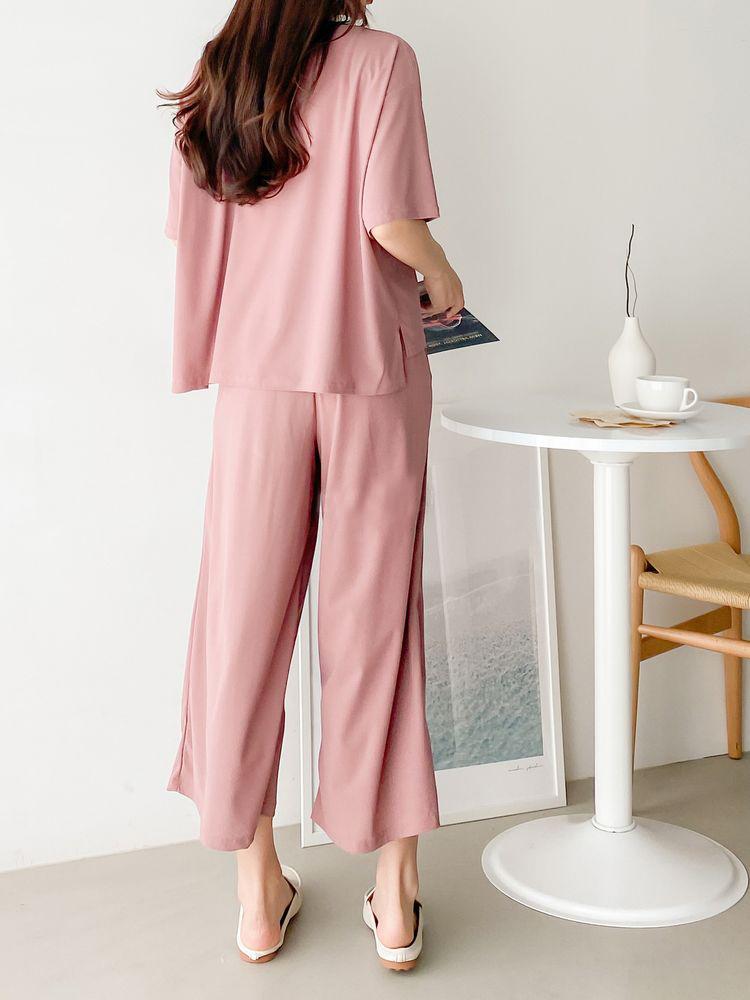 2pc Set Ivory Loungewear Loose Wrinkle-Free Women Pajama Set-Freer Nomad