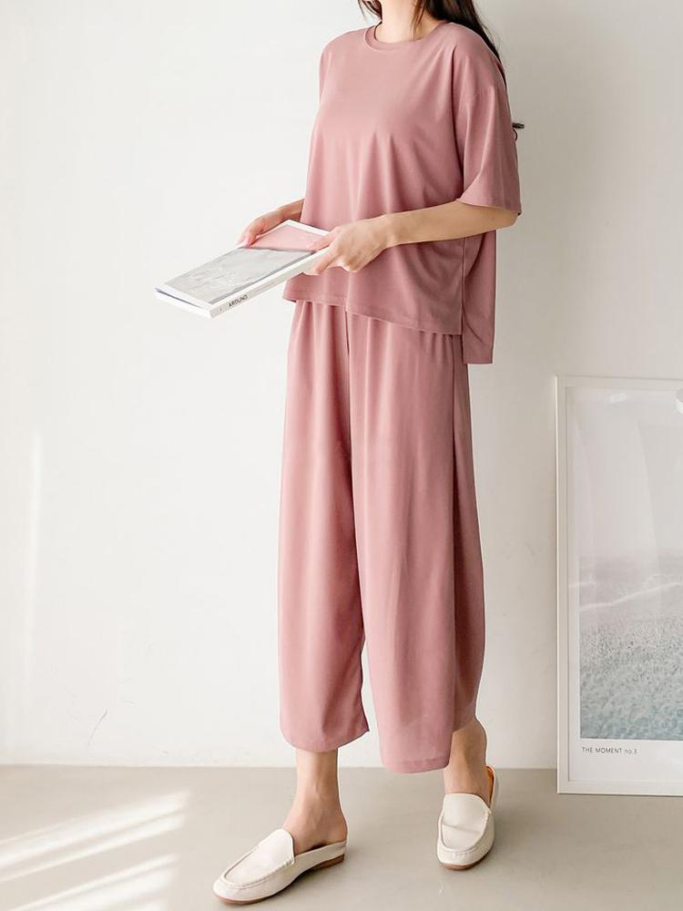 2pc Set Ivory Loungewear Loose Wrinkle-Free Women Pajama Set-Freer Nomad