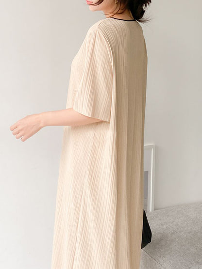 Beige Loungewear Wrinkle-Free Loose Loungewear Short Sleeve Pajama Dress / Small to Large Size