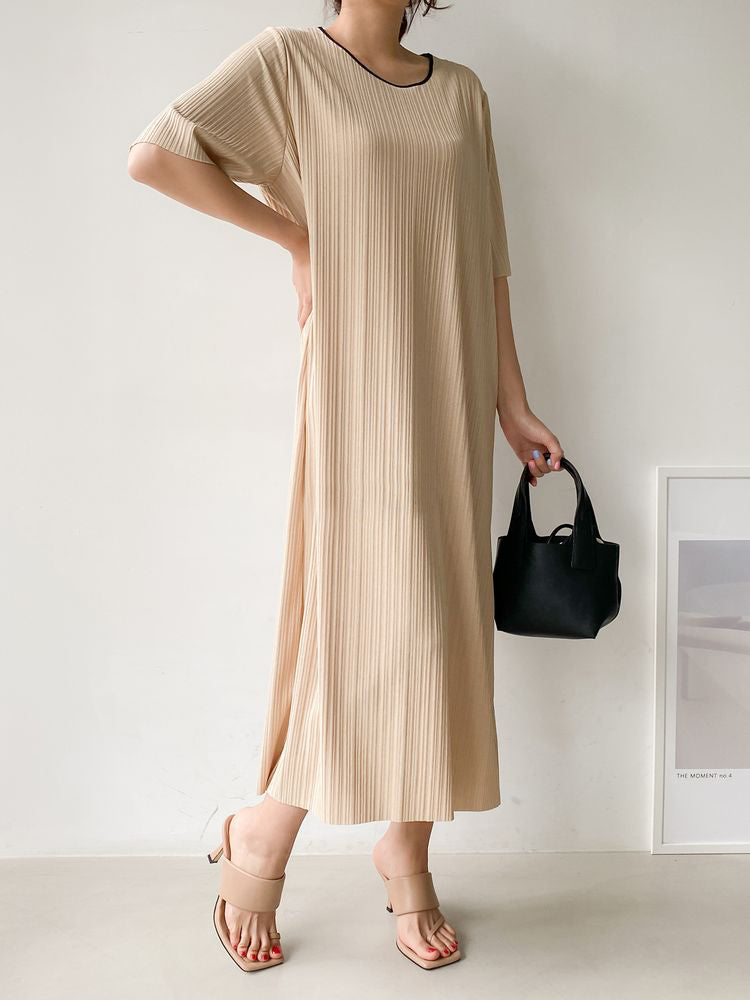 Beige Loungewear Wrinkle-Free Loose Loungewear Short Sleeve Pajama Dress / Small to Large Size