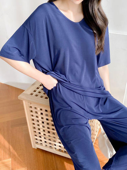 2pc Set Loungewear Wrinkle Free Loose Top Bottom Pajama Shorts Set