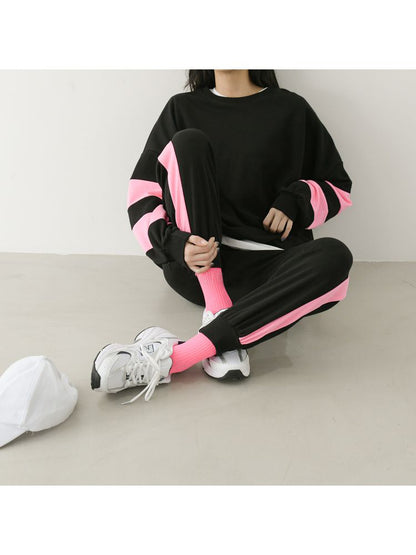 Funky 2pc-Set Cotton Loungewear Contrasting Neon Pink Long Sleeve Casual Wear Top Bottom Pajama Set / CRAYOLA