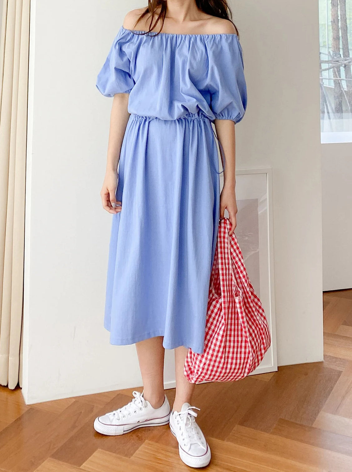 Blue Cotton Women Summer Dress