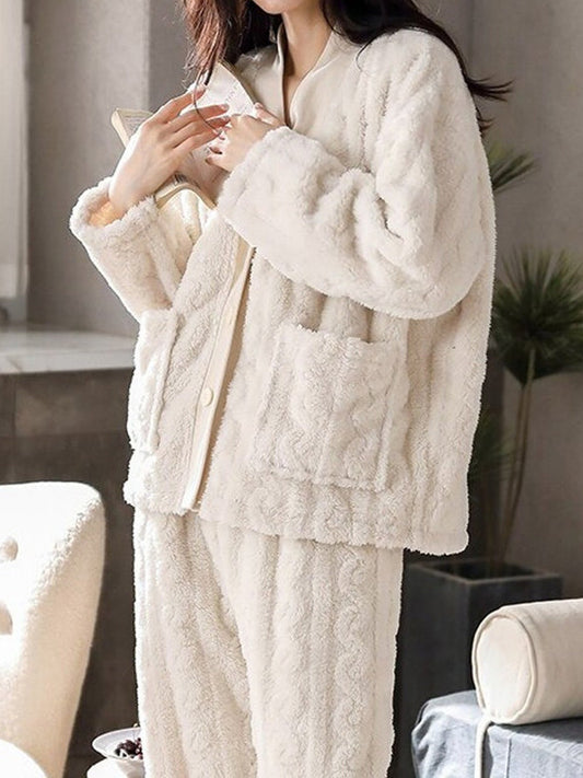 Ivory Fleece 2pc Set Pajama Set
