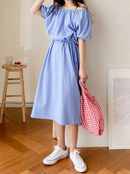 Blue Cotton Women Summer Dress