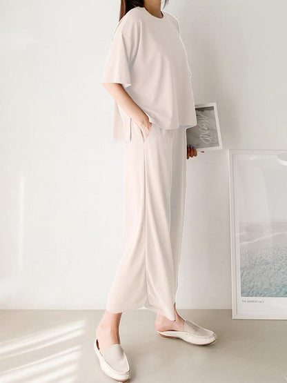 2pc Set Ivory Loungewear Loose Wrinkle-Free Women Pajama Set-Freer Nomad