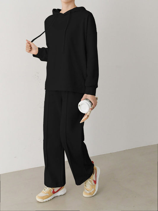 Warm 2pc-Set Soft Loungewear Brown Black Long Sleeve Casual Wear Top Bottom Pajama Set / 2 COLORS