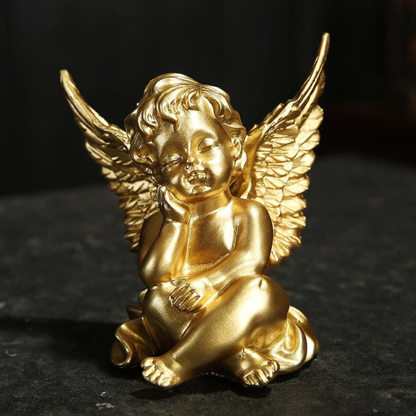 SET of 2 Gold White Cute Angel Figurine Handmade Sculpture for Home Decor Gift Collectible Decorative Souvenir