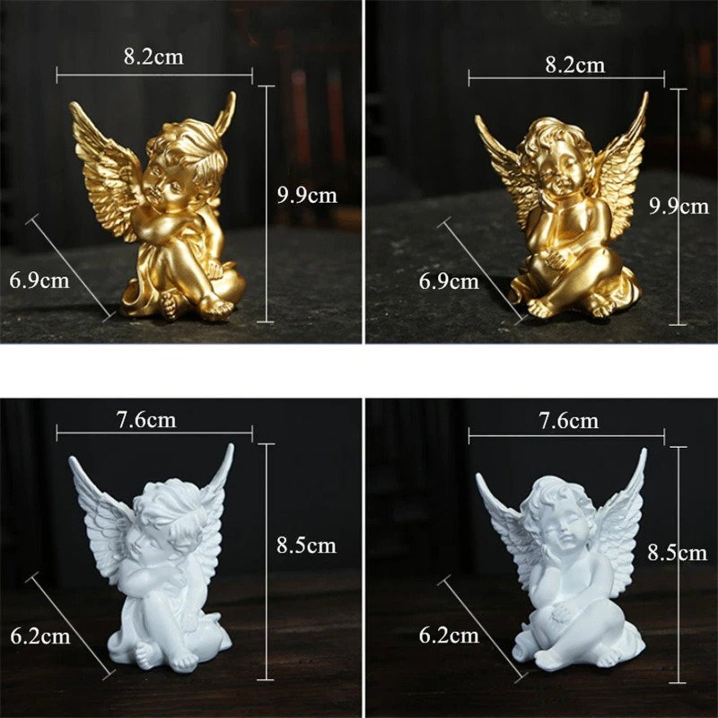 SET of 2 Gold White Cute Angel Figurine Handmade Sculpture for Home Decor Gift Collectible Decorative Souvenir