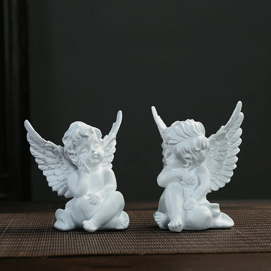 SET aus 2 goldweißen süßen Engelsfiguren, handgefertigte Skulptur für Heimdekoration, Geschenk, Sammlerstück, dekoratives Souvenir