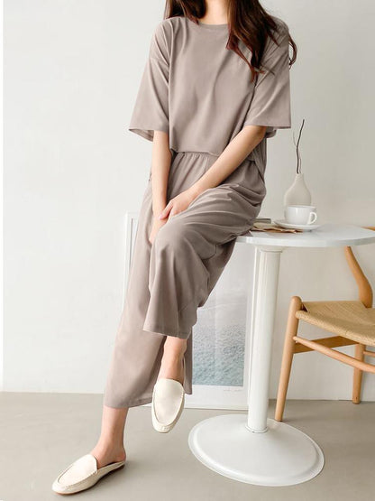 2pc Set Gray Loungewear Loose Wrinkle-Free Women Pajama Set-Freer Nomad